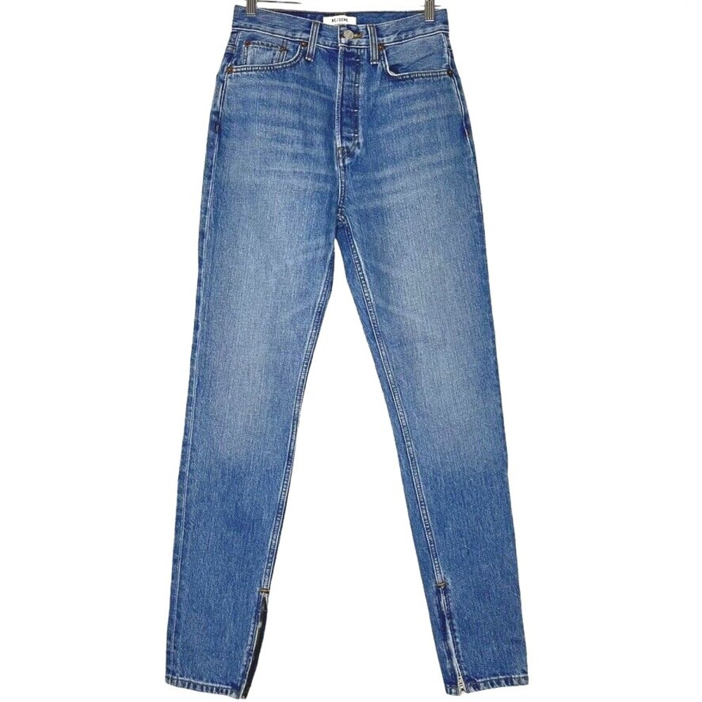 Re/Done Super High Drain Pipe Womens Jeans 27 Atomic Blue Cotton Zipper Ankle